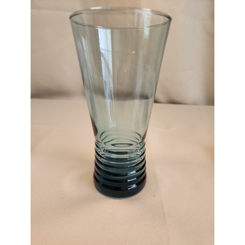 Vintage Libbey Nexus Teal Blue Ribbed Flared Tumblers Glass E3